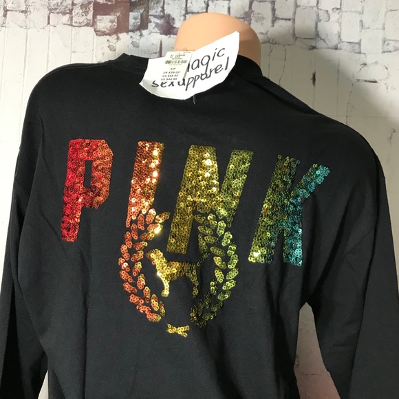 VS PINK XS S M L BLING SEQUIN CREW LONG-SLEEVE DOG - Picture 2 of 3